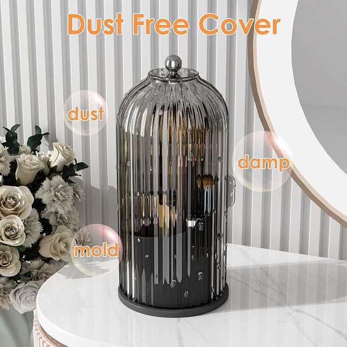 Makeup Brush Holder with Lid 360 Rotating Clear Dustproof Make Up Organizers - Image 4