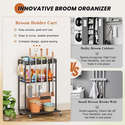 Broom Holder with Cleaning Supplies Organizer, Broom Closet Storage Cabinet - Image 7