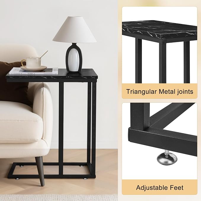 VECELO C Shaped End Side Table for Sofa Couch and Bed Snack TV Tray for Living - Image 4