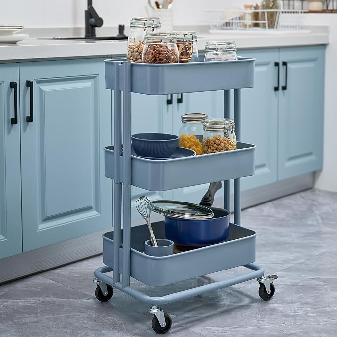 3 Tier Rolling Cart Metal Heavy Duty Utility Cart - Image 5