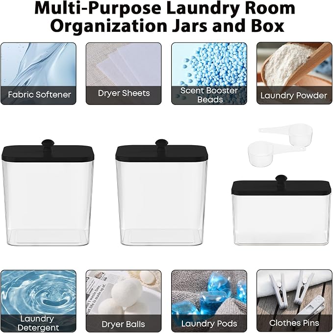 3 Pack Plastic Laundry Pods Container & Dryer Sheet Holder, Laundry Room - Image 5