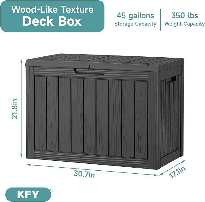 45 Gallon Waterproof Resin Deck Box, UV Resistant Outdoor Storage - Image 2