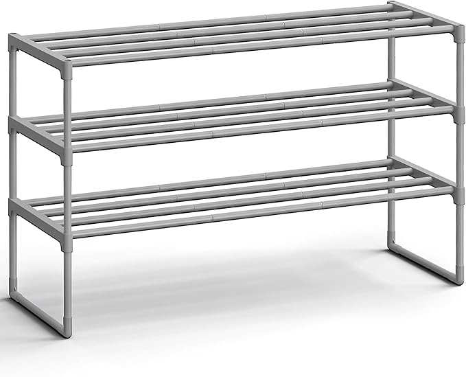 SONGMICS Shoe Rack, 3-Tier Shoe Organizer, Metal Storage Shelf, Upright or by Unknown