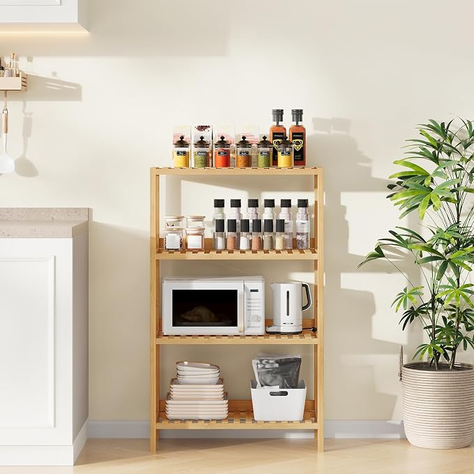 HOOBRO Bamboo Storage Shelf, 4-Tier Freestanding Shelving Unit, 23.6 x 10.2 x - Image 2