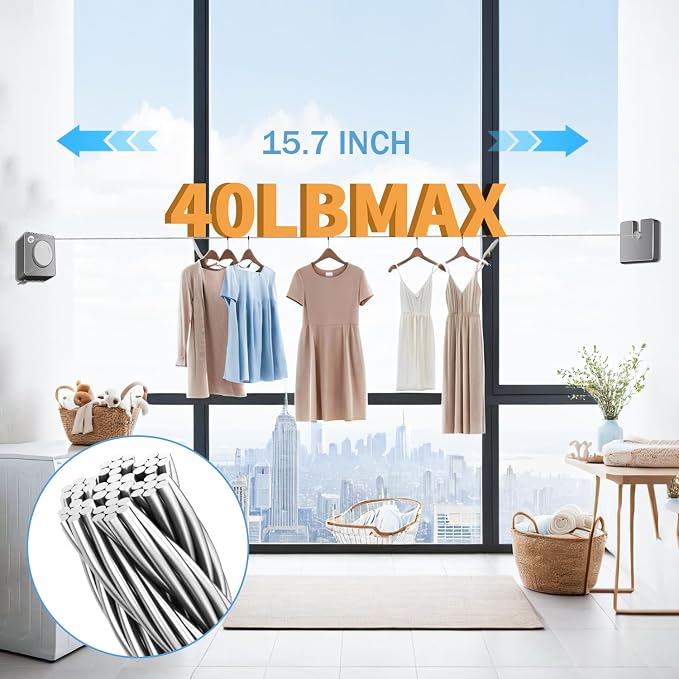 Retractable Clothesline Indoor, Non-Sagging Outdoor Clothes Line Retracting - Image 4