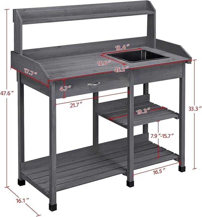 Topeakmart 45.2x17.7x47.6'' Potting Benches Outdoor Garden Potting Table Work - Image 2