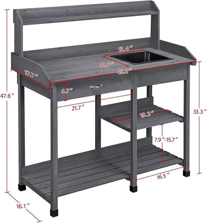Topeakmart 45.2x17.7x47.6'' Potting Benches Outdoor Garden Potting Table Work - Image 2