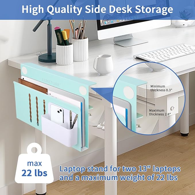LUKETURE Desk Side Storage Laptop Holder No Drill Clamp On Organizer | Steel - Image 2