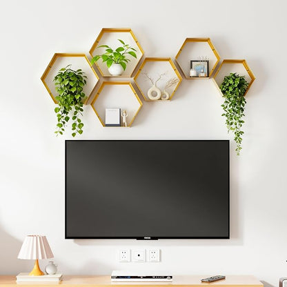 Gonice Hexagon Floating Shelves Set of 6, Honeycomb Display Shelf - Image 4