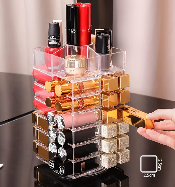 Sooyee 360 Degree Spinning Lipstick Organizer Holder 53 Spaces, Acrylic - Image 2