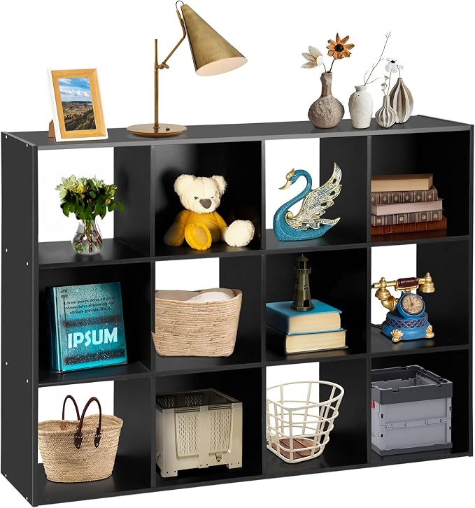 SUPER DEAL 12 Cube Storage Organizer, Open Shelf Bookcase, Wood Cubical Shelves by Superdeal