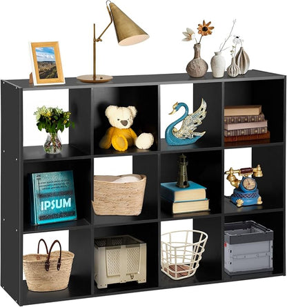 SUPER DEAL 12 Cube Storage Organizer, Open Shelf Bookcase, Wood Cubical Shelves by Superdeal