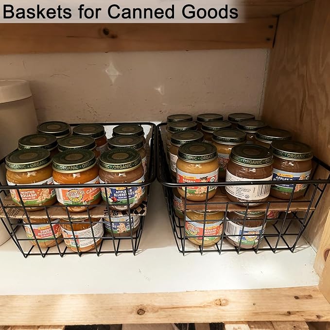 Wire Baskets for Organizing, 4 Pack Household Pantry Basket Black Metal Storage - Image 9