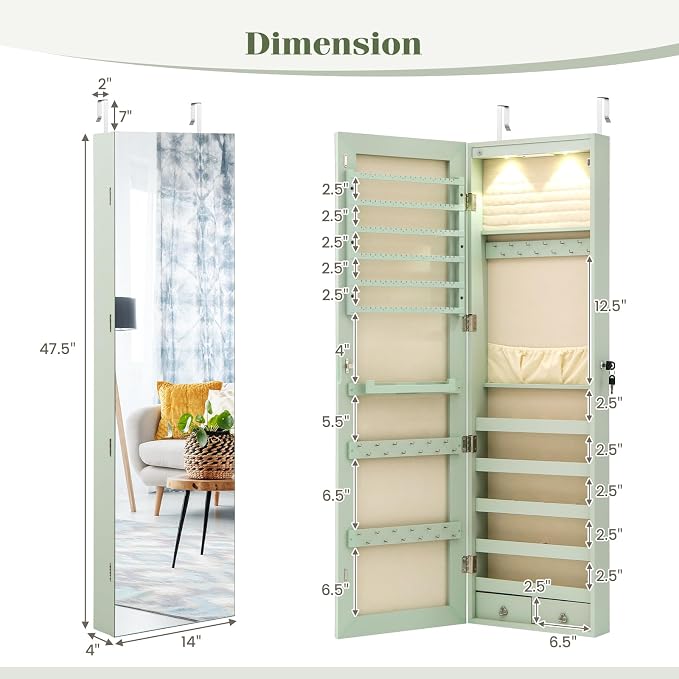 Giantex Wall Door Mounted Jewelry Armoire Cabinet - Image 7