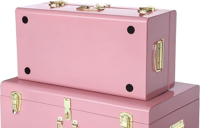 Vixdonos Decorative Large Metal Box Storage Trunk Chest Set of 2 College Dorm - Image 3
