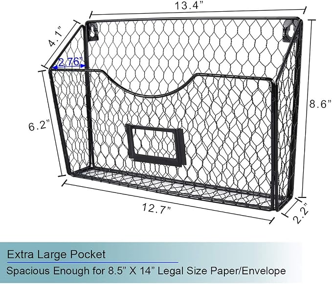 6 Pockets Hanging File Holder Wall Mount Mail Organizer Metal Chicken Wire - Image 4