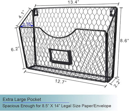 6 Pockets Hanging File Holder Wall Mount Mail Organizer Metal Chicken Wire - Image 4
