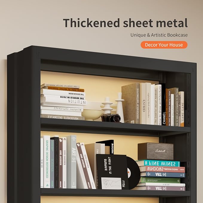 Heavy Duty Metal Bookshelf, 71” Tall 5-Tier Bookcase, Thickened 300LB Capacity - Image 5