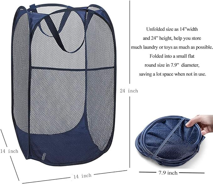Larpur Popup Mesh Laundry Basket, Collapsible and Portable Clothes Washing - Image 2