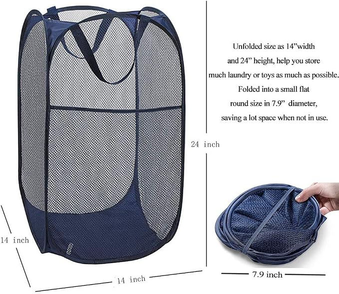 Larpur Popup Mesh Laundry Basket, Collapsible Clothes Washing Laundry Hamper - Image 2