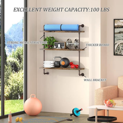 Industrial Pipe Shelf Wall Mounted, Rustic Wood Floating Shelves, 3 Tier Wall - Image 7