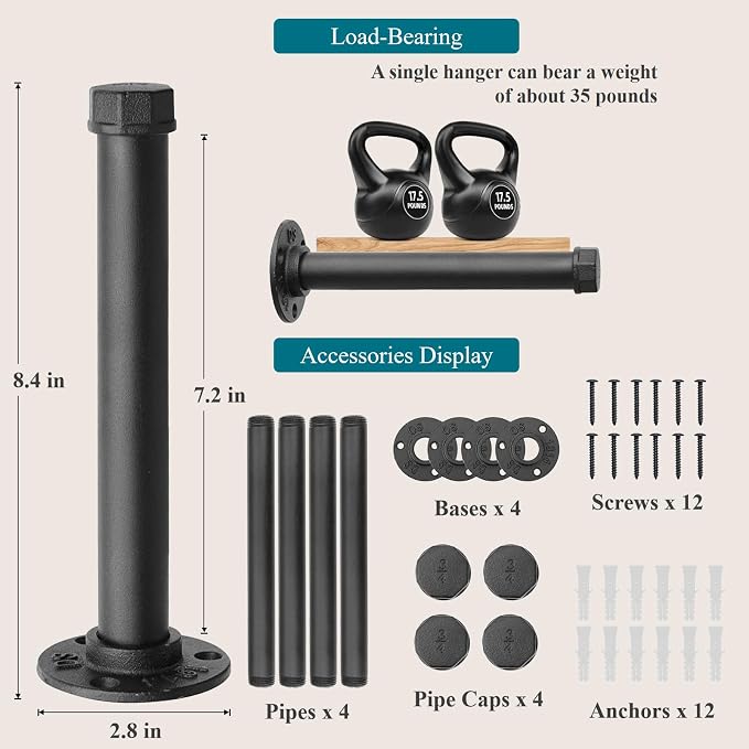 Cast Iron Wall Mounted Clothes Rack, Heavy Duty Industrial Pipe Clothing Rack - Image 2