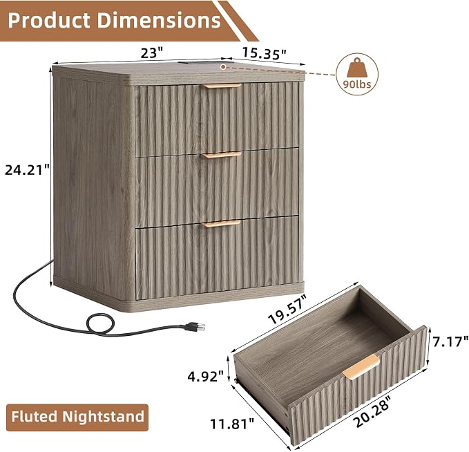 LEYAOYAO 23" Wide Fluted Farmhouse Night Stand Set of 2 - Image 3