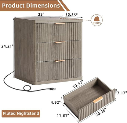LEYAOYAO 23" Wide Fluted Farmhouse Night Stand Set of 2 - Image 3