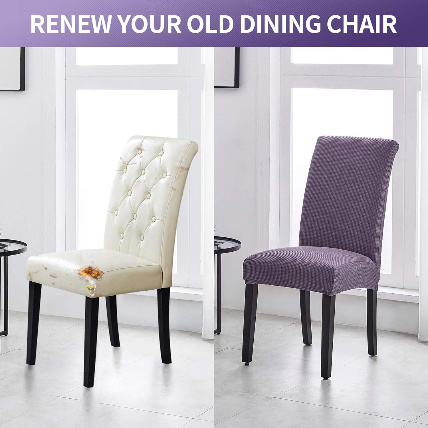 Joccun Chair Covers for Dining Room Set of 4,Dining Chair Slipcovers Stretch Dining Room Chair Covers Seat Protector,Washable Parsons Chair Cover for Home,Hotel(Grapeade,4 Pack)