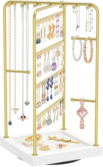 MODOWEY Earring Necklace Holder Organizer Wood Rotating Jewelry Tree, Spinning by MODOWEY