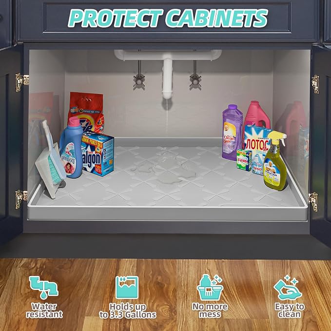 SIKADEER 22" x 22" Under Sink Mat Waterproof, Silicone Mat Kitchen Drawer Shelf - Image 4