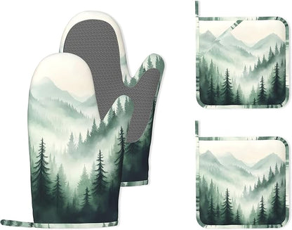 Misty Forest Mountain Heat-Resistant Silicone Oven Mitts and Pot Holders by Unknown
