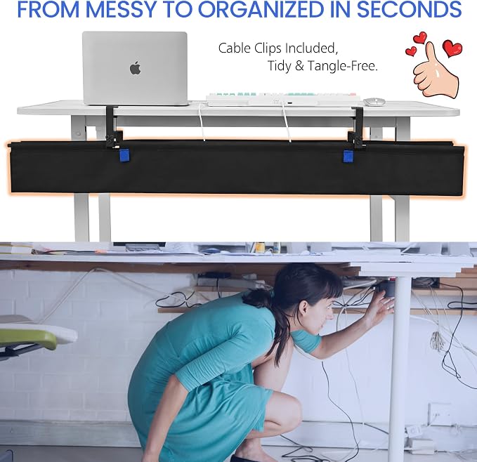 48" Under Desk Cable Management Tray- Clamp/Screw Mount Desk Cable Organizer - Image 2