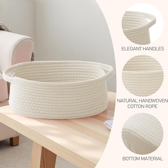 JMvicyroam Small Woven Basket, Empty Gift Basket, Cotton Rope, Includes Ribbon - Image 3
