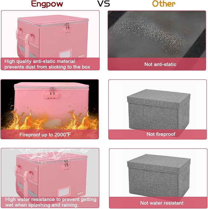 ENGPOW File Box with Lock, Fireproof Document Box with Pockets, Collapsible - Image 6