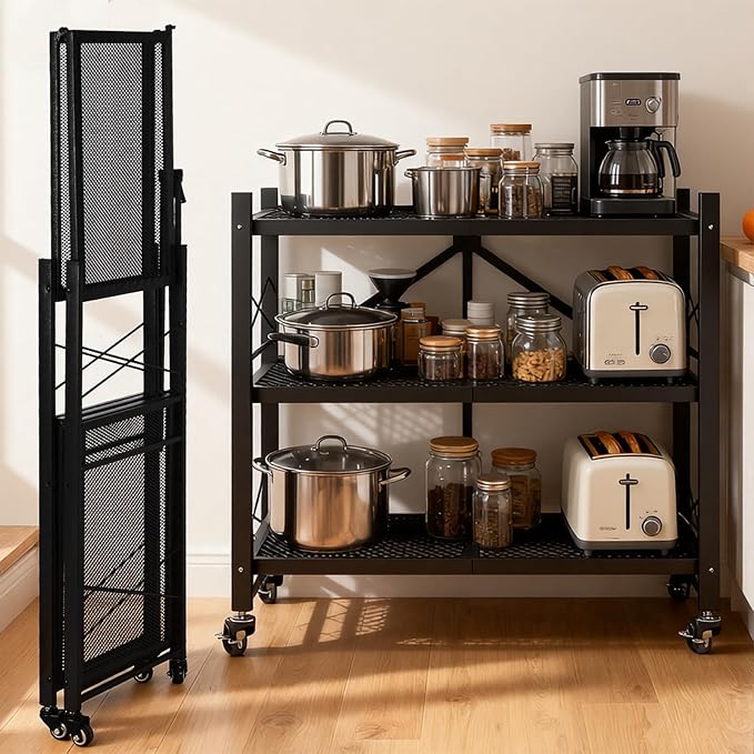 3-Tier Folding Storage Shelves, Heavy Duty Garage Shelving Unit, Adjustable - Image 2