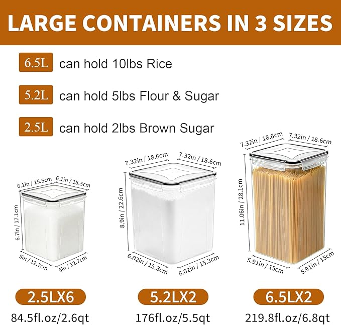 Flour Sugar Storage Containers, 10 Pack Large Airtight Food Storage Containers - Image 3