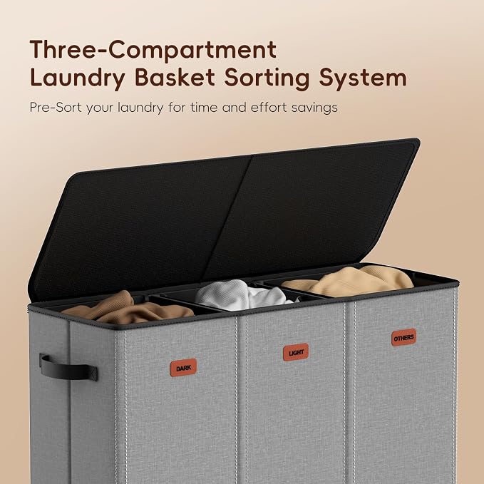 185L Laundry Hamper 3 Section, Laundry Hamper - Image 4