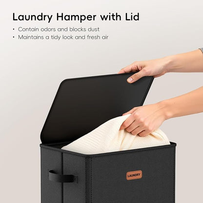 100L Laundry Hamper with Lid, Large Clothes Hampers with Removable Bag - Image 4