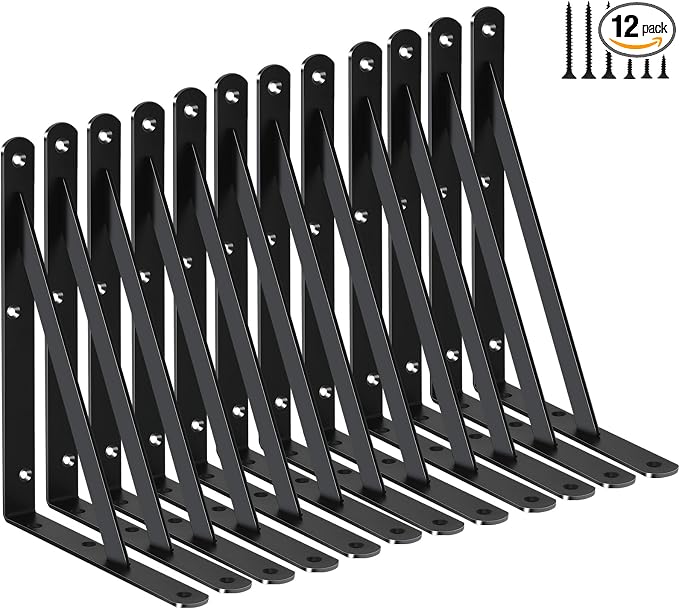 12 Pack L8 x H 6" Black Heavy Duty Shelf Brackets by MHMYDZ