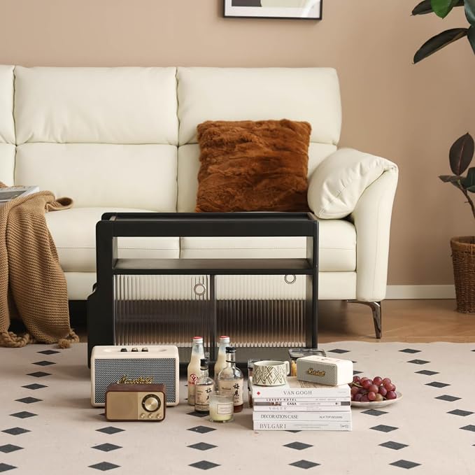 Side Table with Storage, Solid Wood Rolling End Table - Image 6
