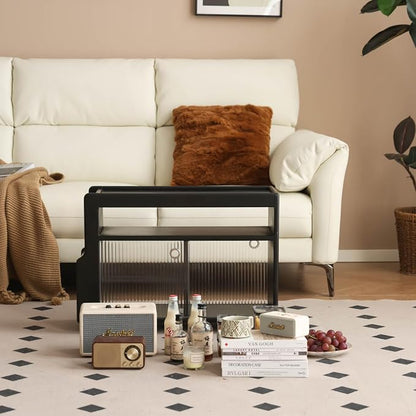Side Table with Storage, Solid Wood Rolling End Table - Image 6