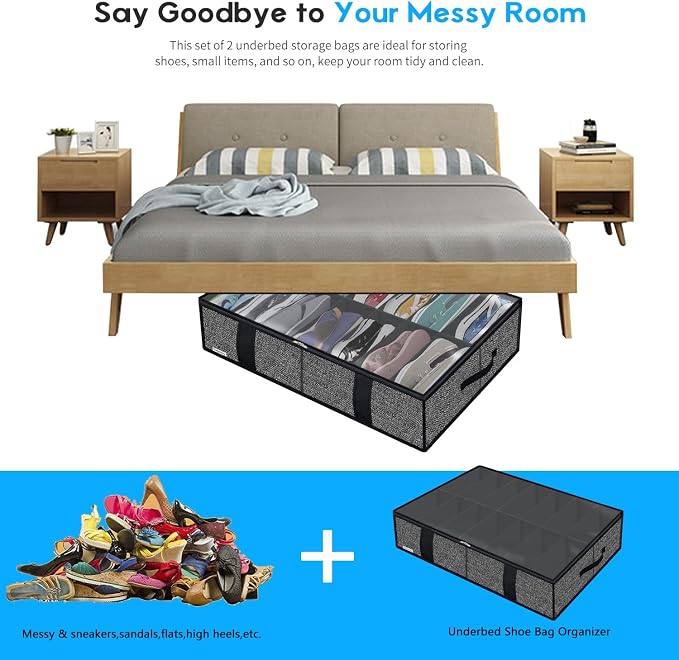 Onlyeasy 2 Pack Under Bed Shoe Storage Organizers - Image 7