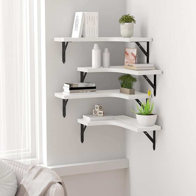 ROMGUAR CRAFT Corner Floating Shelves Wall Mounted Set of 4, Rustic Wood - Image 5