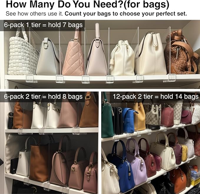 Shelf Dividers Purse Organizer for Closet: 16-Pack Acrylic Bag Storage - Image 6