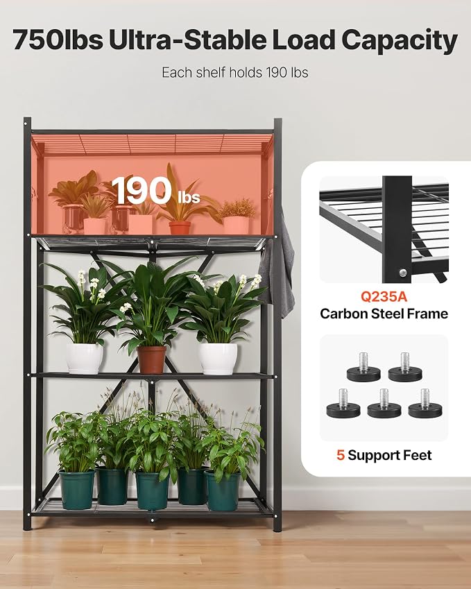 VEVOR 4-Tier Foldable Storage Shelf, 36W x 21D x 60H Inch Folding Metal Rack - Image 6