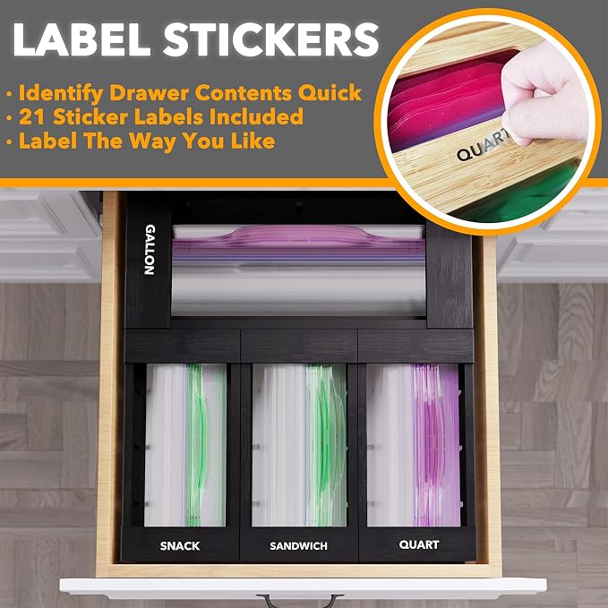 SpaceAid Bag Storage Organizer for Kitchen Drawer, Bamboo Organizer, Compatible - Image 4