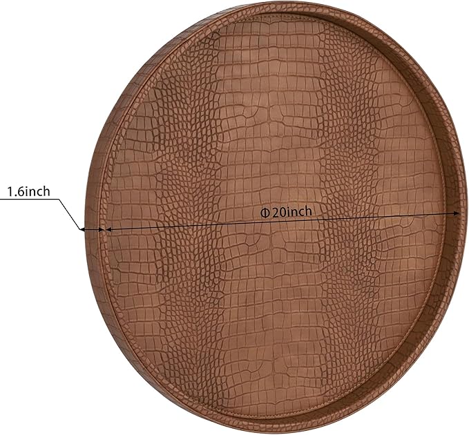 HofferRuffer Round Serving Tray 20'', Elegant Faux Leather Circle Ottoman Table - Image 2