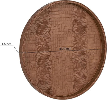 HofferRuffer Round Serving Tray 20'', Elegant Faux Leather Circle Ottoman Table - Image 2