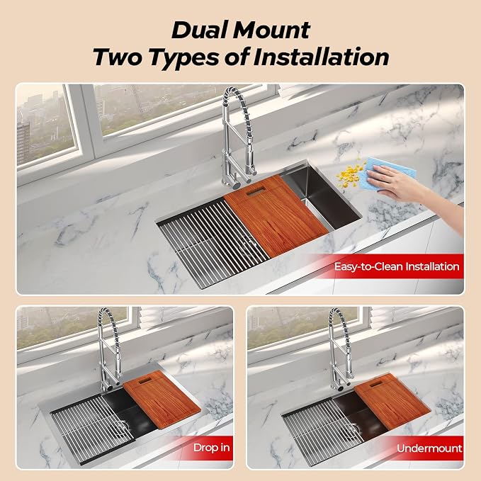 33 x 22 Drop-In/Undermount Kitchen Sink, TECASA Single Bowl Kitchen Sink - Image 5